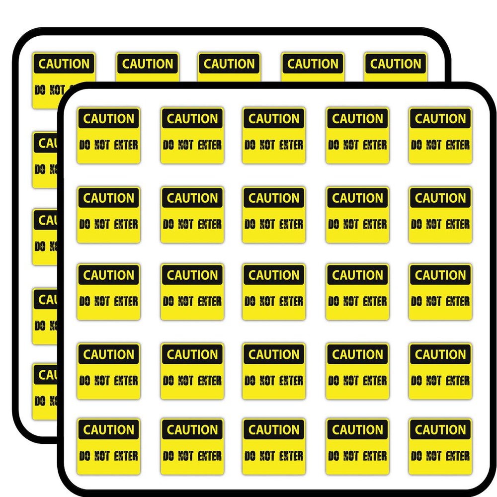 Caution Do Not Enter Sign Warning Sticker for Scrapbooking Waterproof Vinyl Stickers for Water Bottle, Laptop & Phone Case 50 Pack