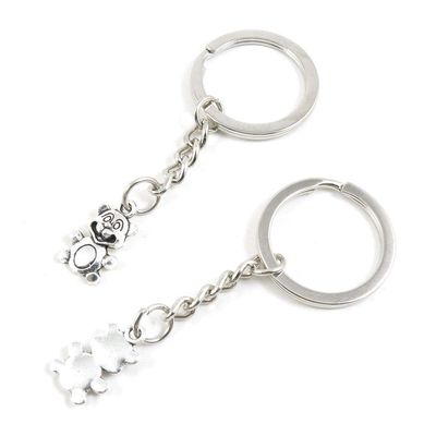 100 PCS Antique Silver Keyrings Keychains Key Ring Chains Tags Clasps T5JO2 Cartoon Bear