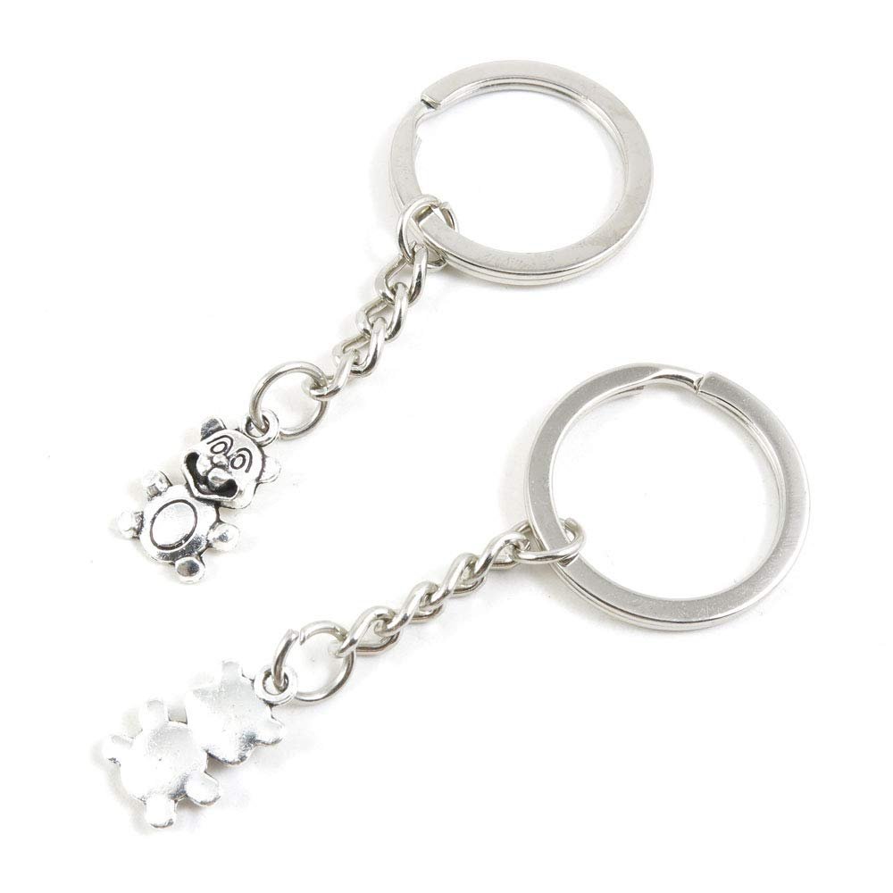 100 PCS Antique Silver Keyrings Keychains Key Ring Chains Tags Clasps T5JO2 Cartoon Bear