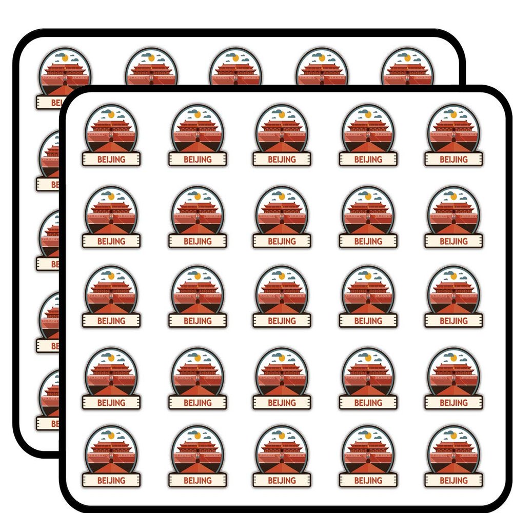 Beijing China Label Sticker for Scrapbooking Waterproof Vinyl Stickers for Water Bottle, Laptop & Phone Case 50 Pack