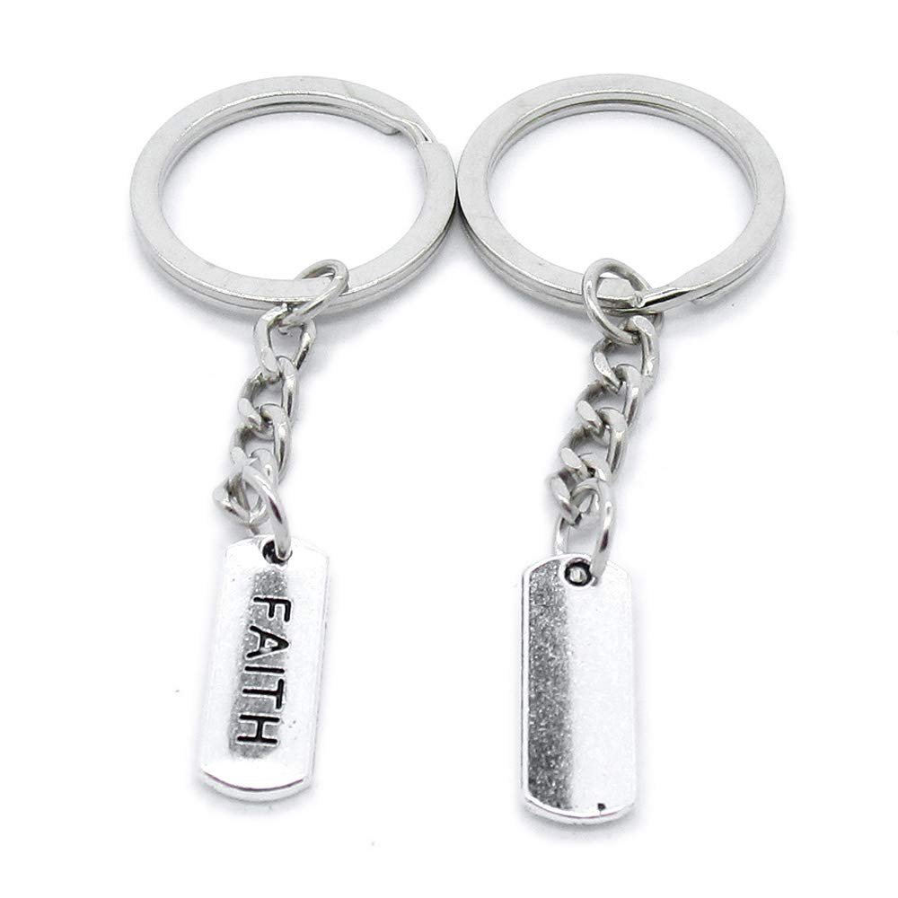100 Items Metal Keychain Keyring Key Tags Chains Rings Jewelry Bag Charms VD1Q8 Faith Tag Sign