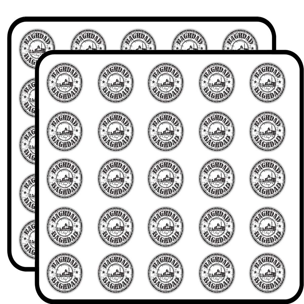 Baghdad City Iraq Grunge Travel Stamp Sticker for Scrapbooking Waterproof Vinyl Stickers for Water Bottle, Laptop & Phone Case 50 Pack