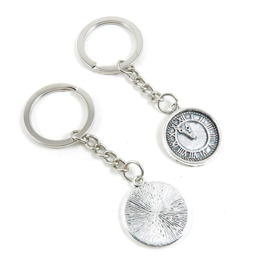 100 PCS Antique Silver Keyrings Keychains Key Ring Chains Tags Clasps M1WR2 Clock Pocket Watch