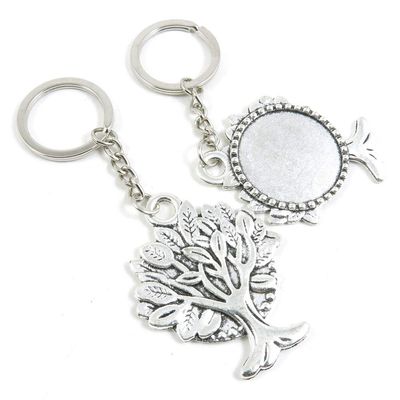 5 PCS Antique Silver Keyrings Keychains Key Ring Chains Tags Clasps V1IS5 Life String Tree Oak Cabochon Blank