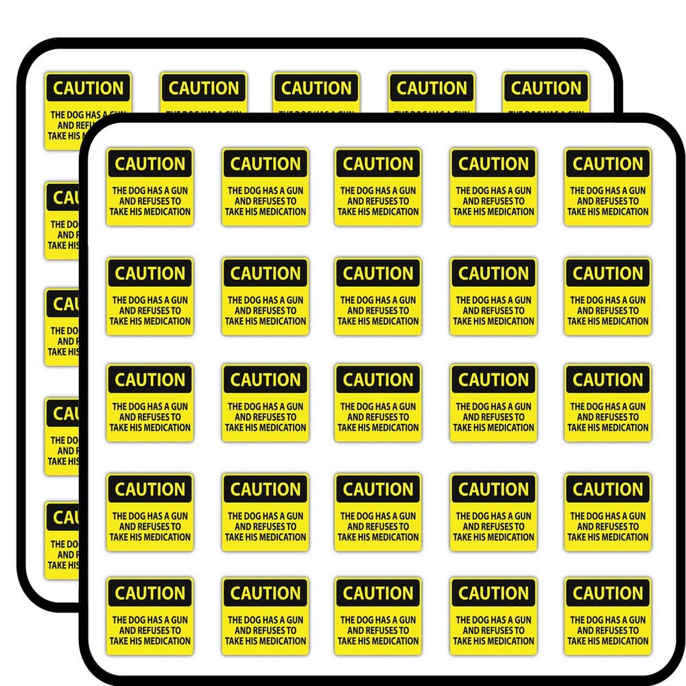 Caution The Dog Has A Gun Sign Warning Sticker for Scrapbooking Waterproof Vinyl Stickers for Water Bottle, Laptop & Phone Case 50 Pack