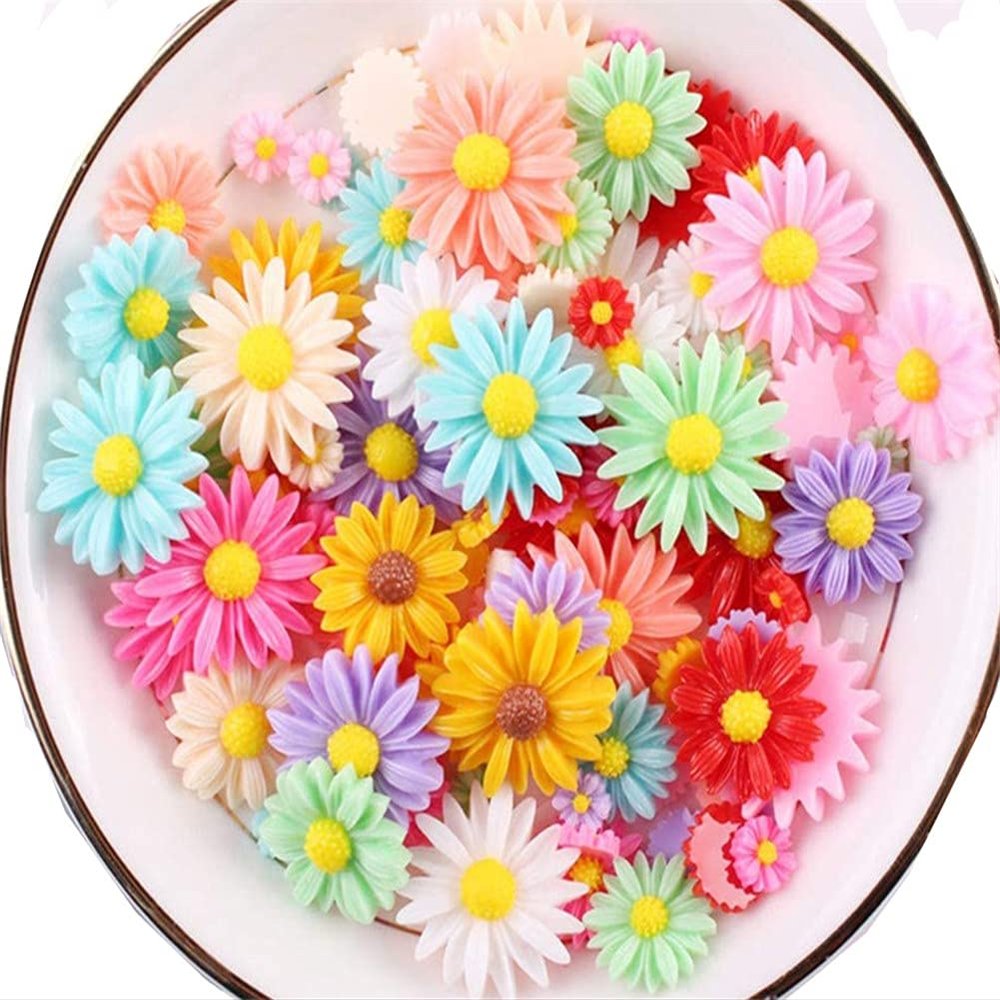 50pcs 10mm Tiny Resin Roses Flower FlatBacks Cabochons Deco F1221x2 (Daisy, 10mm)