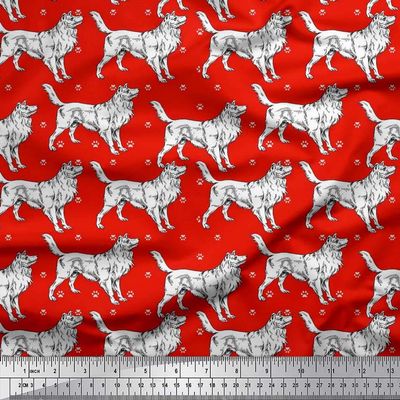 Dog Print - Candy Red - Soimoi Cotton Jersey Knit Fabric, 58" Wide Soft Stretch Printed Fabric by The Yard for T-Shirts, Baby Clothes, Pajamas, Dresses, Leggings & DIY Projects