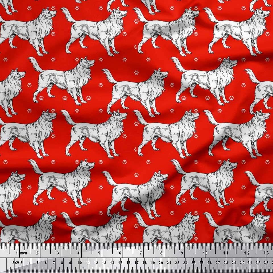 Dog Print - Candy Red - Soimoi Cotton Jersey Knit Fabric, 58" Wide Soft Stretch Printed Fabric by The Yard for T-Shirts, Baby Clothes, Pajamas, Dresses, Leggings & DIY Projects