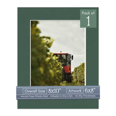 CountryArtHouse Hunter Green Acid Free 8x10 Picture Frame Mats with White Core Bevel Cut for 6x8 Pictures - Fits 8x10 Frame - One Mat
