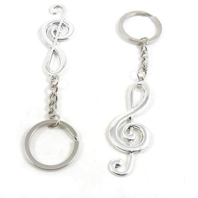 100 PCS Antique Silver Keyrings Keychains Key Ring Chains Tags Clasps V4LH8 Music Musical Note
