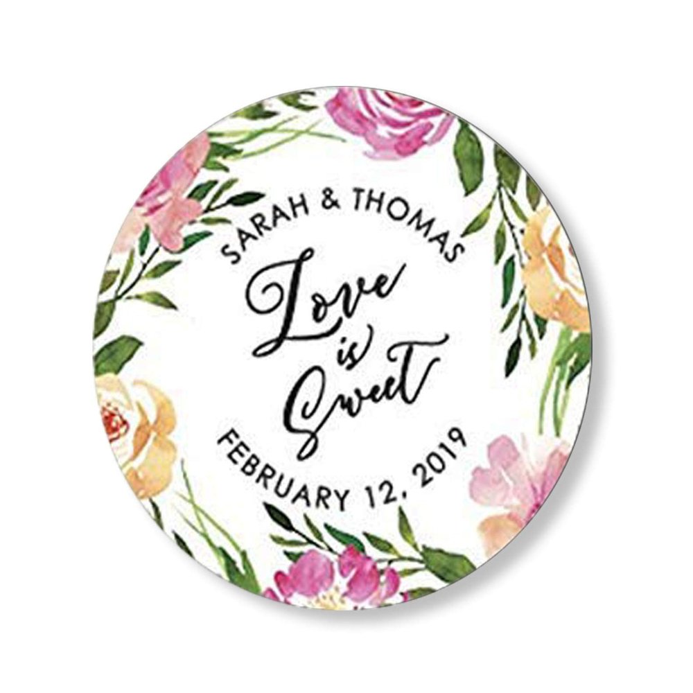 Floral Wedding Stickers, Love is Sweet Stickers, Wedding Favor Stickers, Custom Wedding Labels, Candy or Honey Favor Stickers, 16:8