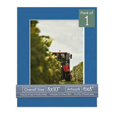 CountryArtHouse Royal Blue Acid Free 8x10 Picture Frame Mats with White Core Bevel Cut for 6x8 Pictures - Fits 8x10 Frame - One Mat