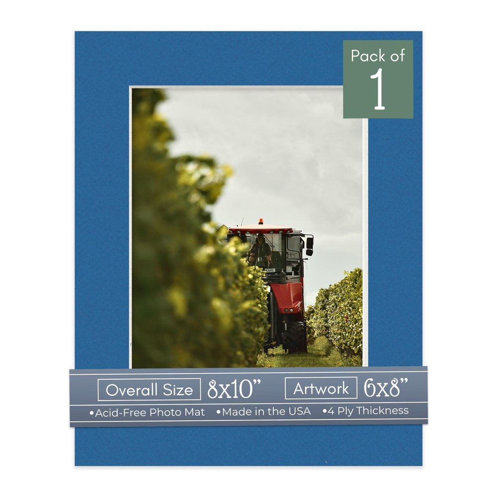 CountryArtHouse Royal Blue Acid Free 8x10 Picture Frame Mats with White Core Bevel Cut for 6x8 Pictures - Fits 8x10 Frame - One Mat
