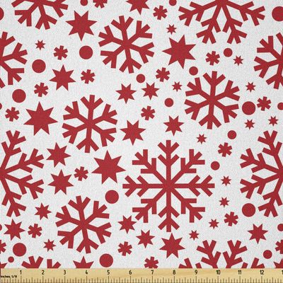 Ambesonne Snowflake Fabric by The Yard, Stars 7 Pointed Stars and Dots Pattern Abstract Motifs New Year Illustration, Microfiber Fabric for Arts and Crafts Textiles & Decor, 2 Yards, White Red
