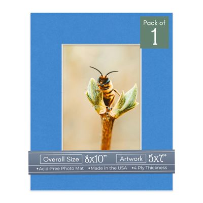 CountryArtHouse Bay Blue Acid Free 8x10 Picture Frame Mats with White Core Bevel Cut for 5x7 Pictures - Fits 8x10 Frame - One Mat