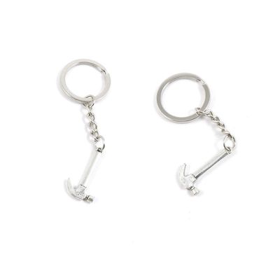 100 PCS Antique Silver Keyrings Keychains Key Ring Chains Tags Clasps R4SD4 Hammer