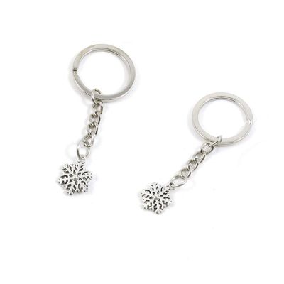 100 PCS Antique Silver Keyrings Keychains Key Ring Chains Tags Clasps Z1QM4 Snowflake Snow Flake