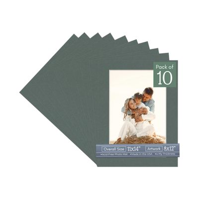 CountryArtHouse Charcoal Acid Free 11x14 Picture Frame Mats with White Core Bevel Cut for 8x12 Pictures - Fits 11x14 Frame - Pack of 10 Mats