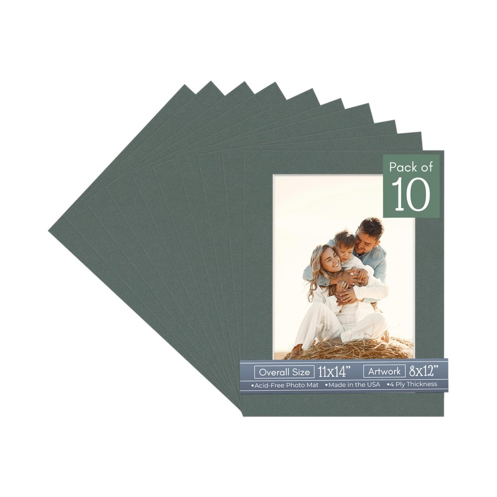 CountryArtHouse Charcoal Acid Free 11x14 Picture Frame Mats with White Core Bevel Cut for 8x12 Pictures - Fits 11x14 Frame - Pack of 10 Mats