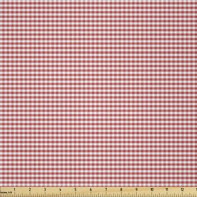 Ambesonne Checkered Fabric by The Yard, Horizontally Striped Design Gingham Inspired Old Fashioned Traditional Print, Microfiber Fabric for Arts and Crafts Textiles & Decor, 3 Yards, Coral White