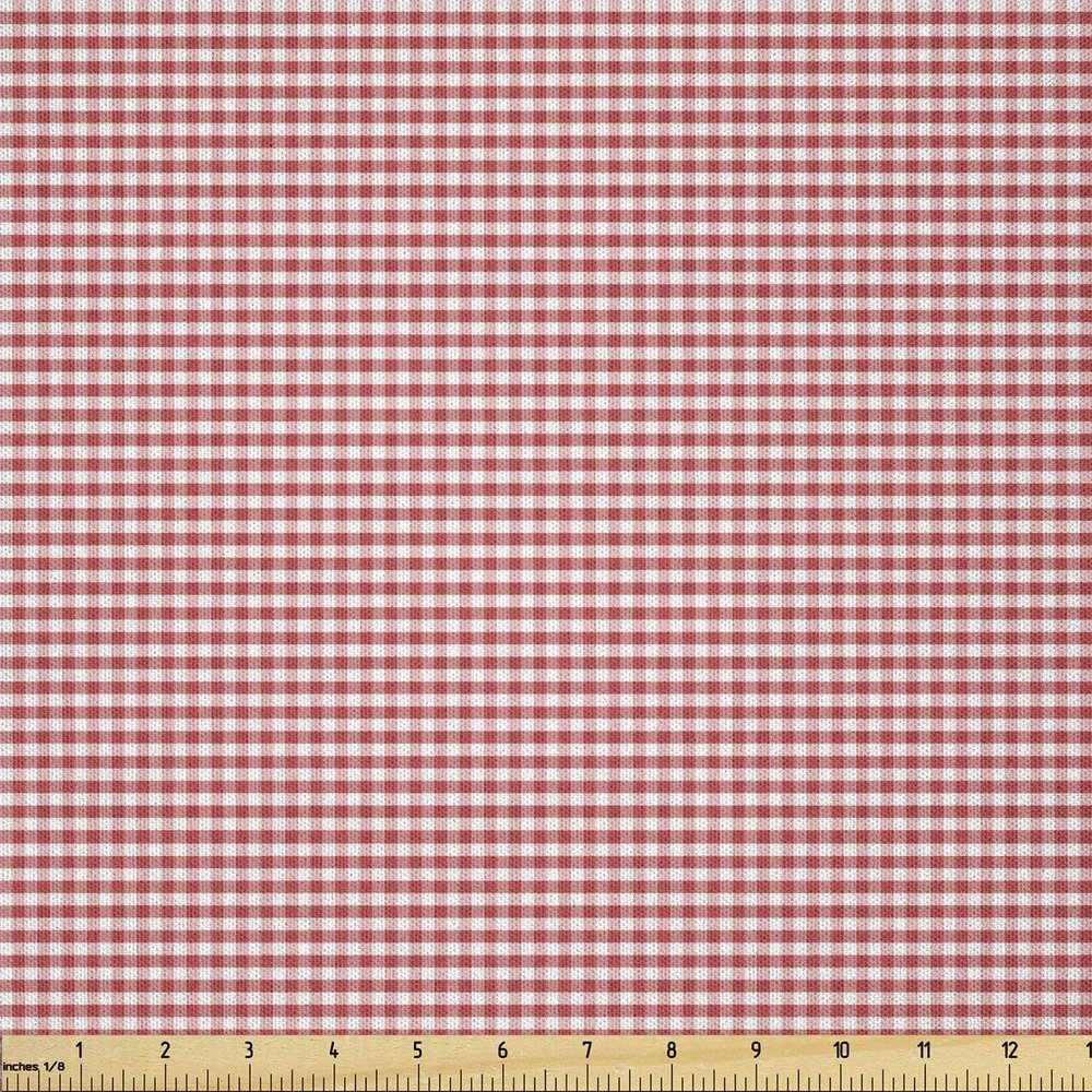 Ambesonne Checkered Fabric by The Yard, Horizontally Striped Design Gingham Inspired Old Fashioned Traditional Print, Microfiber Fabric for Arts and Crafts Textiles & Decor, 3 Yards, Coral White
