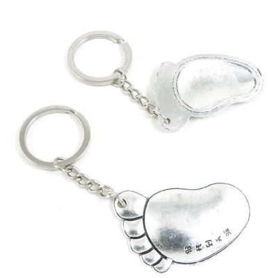 100 PCS Antique Silver Keyrings Keychains Key Ring Chains Tags Clasps Y0TN7 Foot Footprint