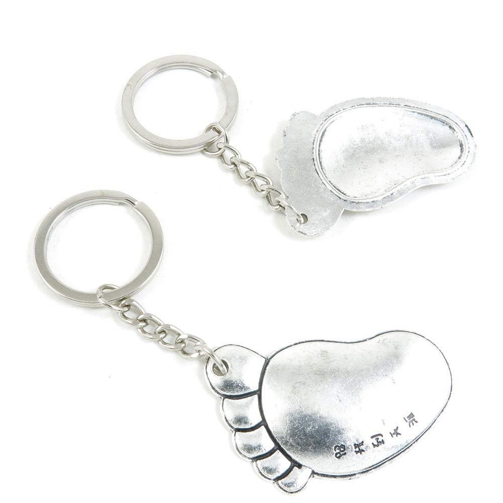 100 PCS Antique Silver Keyrings Keychains Key Ring Chains Tags Clasps Y0TN7 Foot Footprint