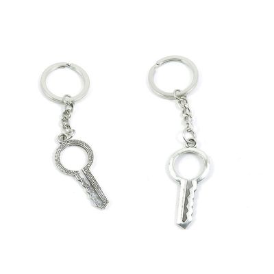 100 PCS Antique Silver Keyrings Keychains Key Ring Chains Tags Clasps N8GD6 Fake Skeleton Key