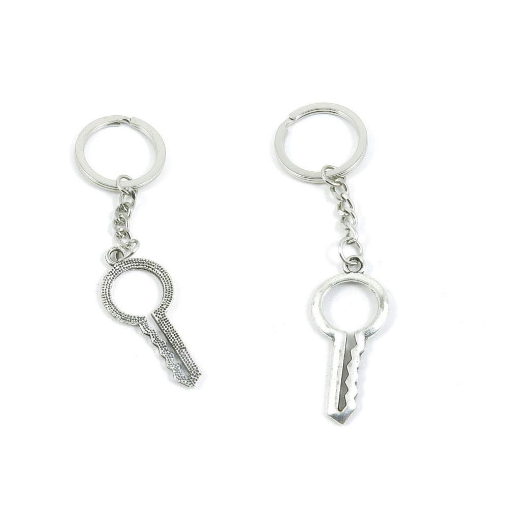 100 PCS Antique Silver Keyrings Keychains Key Ring Chains Tags Clasps N8GD6 Fake Skeleton Key