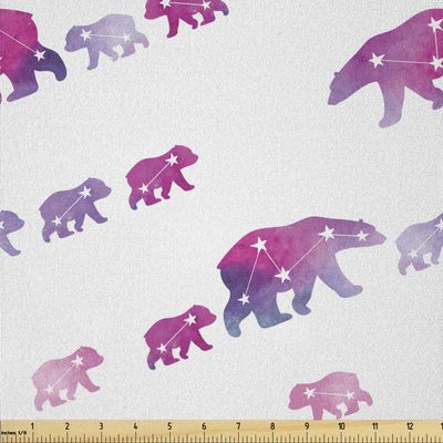 Ambesonne Polar Bear Fabric by The Yard, Mother and Constellation Bears in Watercolor Style Pattern, Microfiber Fabric for Arts and Crafts Textiles & Decor, 5 Yards, Magenta Purple and White