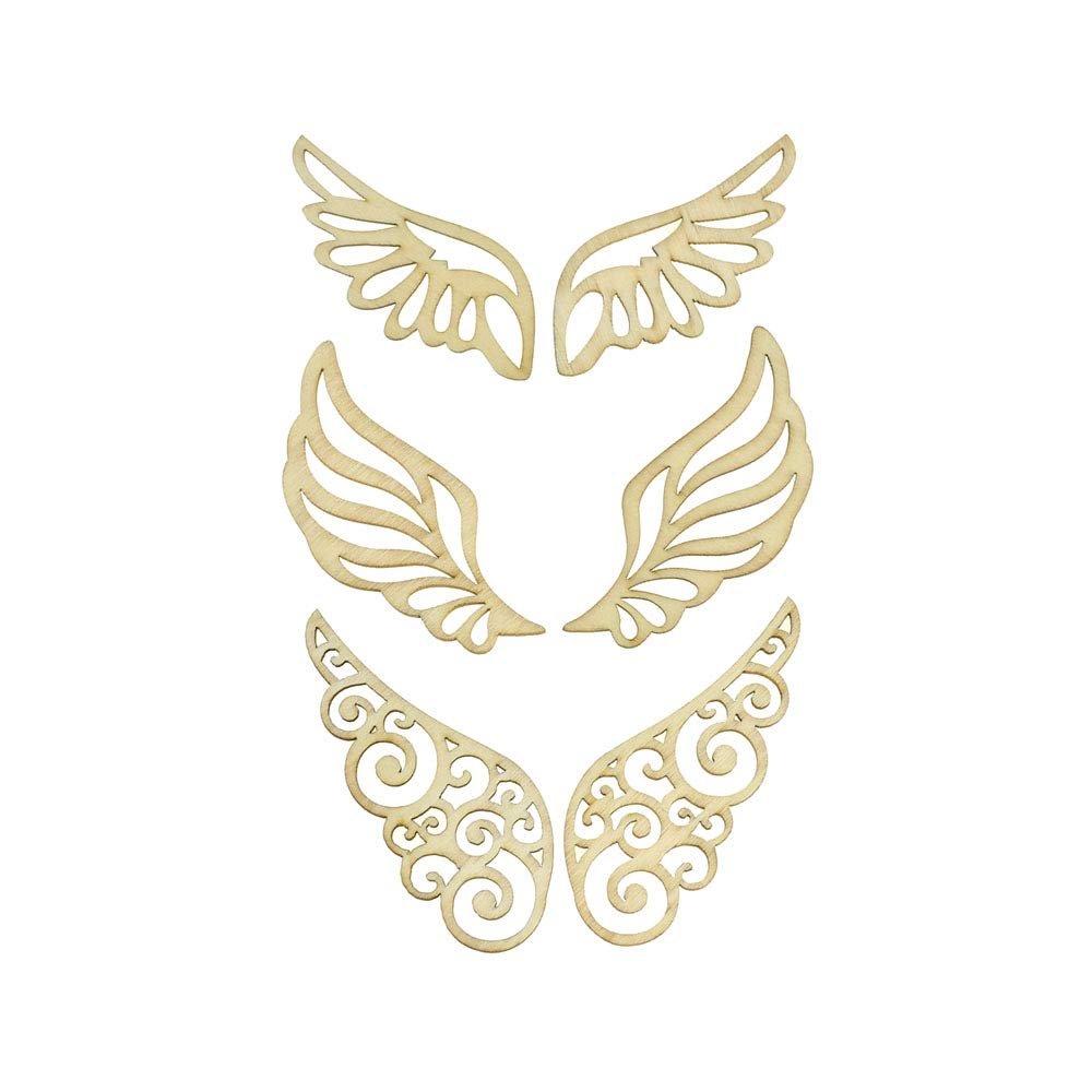 Homeford Wings Laser Cut Wooden Stickers, 2-Inch, 6-Piece