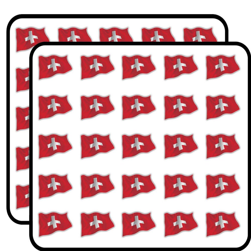 Switzerland Waving World Flag Decorative Scrapbooking Sticker Waterproof Vinyl Stickers for Water Bottle, Laptop & Phone Case 50 Pack