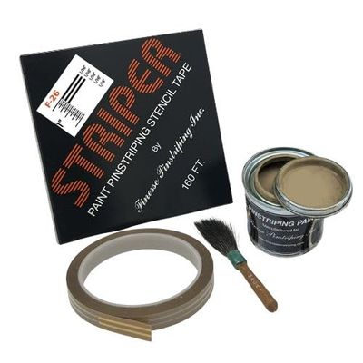 Automotive Pinstriping KIT - Stencil/Brush/Paint - Pinstripe Your Car/Truck - Results: 1/16 inch Stripe, 1/16 in Space, 1/16 in Stripe, 1/16 in Space, 1/16 in Stripe (Buckskin, 42 Foot roll)