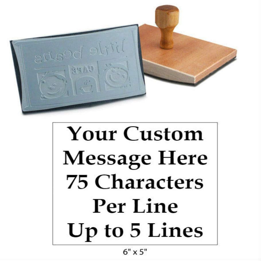 Infusion 6'' x 5'' Extra Large Custom Text Rocker Mount Wood Hand Rubber Stamp with Wooden Handle
