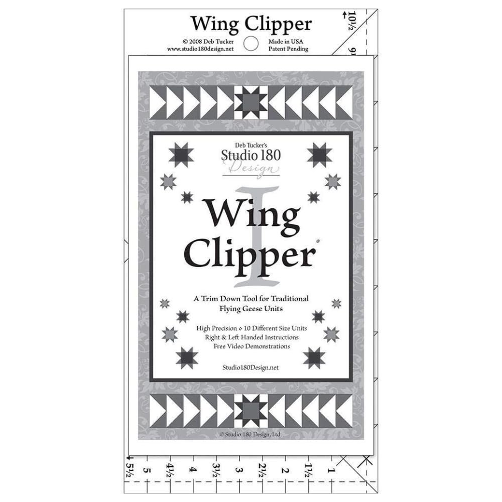 Studio 180 Design | Deb Tuckers | Wing Clipper Quilting Tool Trim Down for Perfect Flying Geese Units Every Time | 10 Sizes, Oversize & Trim Method, Acrylic Ruler