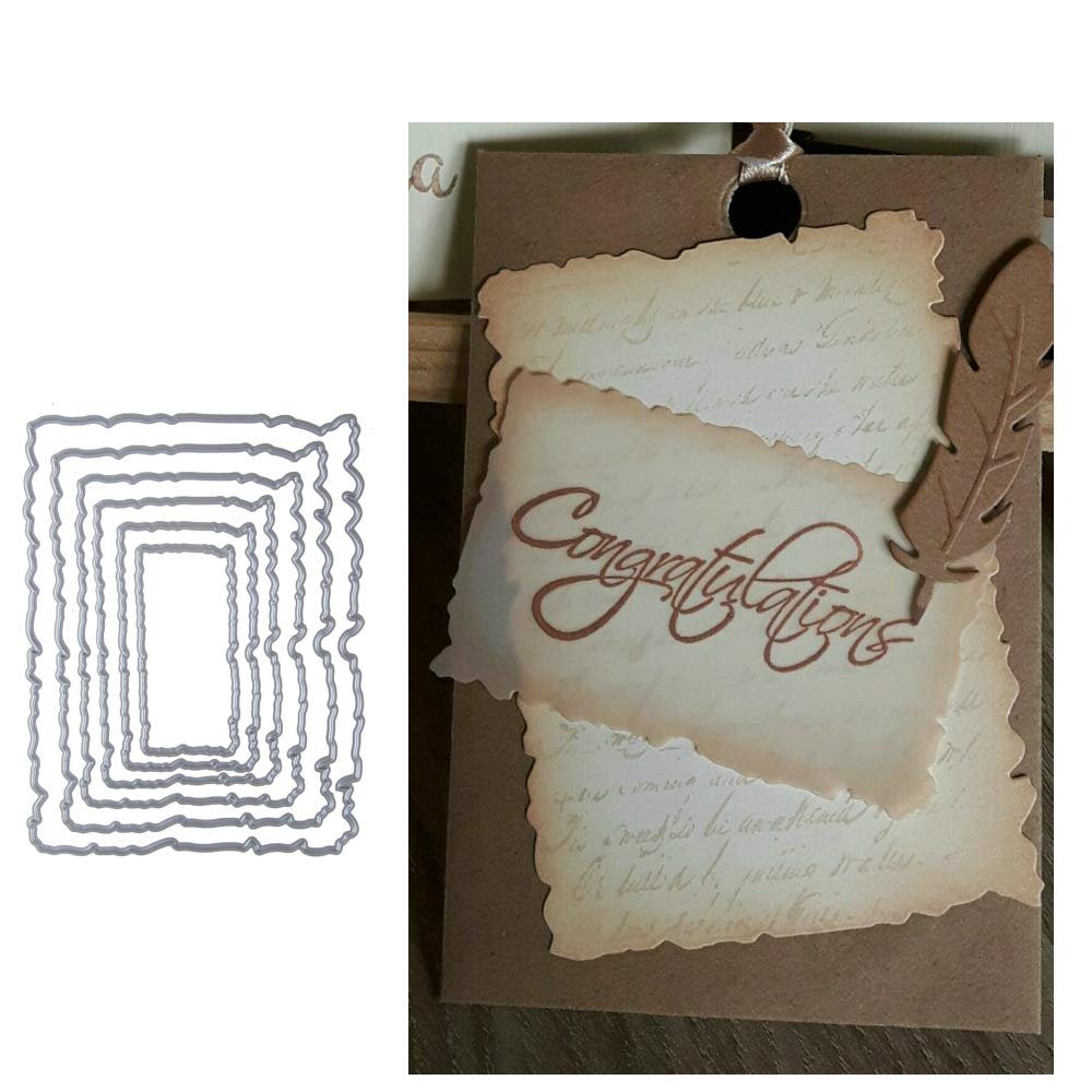 1 Set Vintage Torn Rectangle Frame Stitched Cutting Dies,Letmefun Metal Cutting Dies DIY Scrapbooking Stamps Craft Cards Embossing Making Stencil