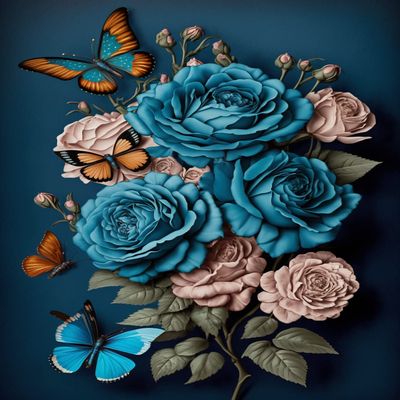 Blue Rose & Butterfly Diamond Painting Kits - 5d Full Circle Gemstone Crystal Art Cross Stitch Kit for Beginners, Relaxing Gifts for Room Decor & Home Decor 12 X 16 Inch
