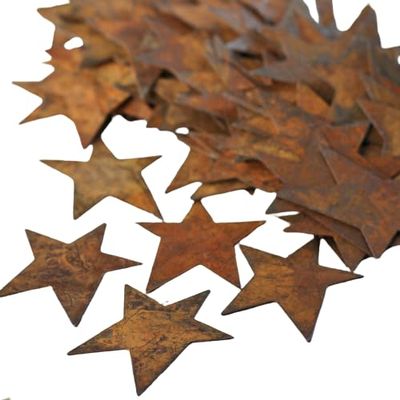 Pack of 18 Rusty Tin Star Cutouts - Rusted Metal Stars for DIY Crafts - Primitive, Rustic Country, Farmhouse DIY Crafts and Decorative Accents (Size: 2 inch Long x 1-1/2 inch Wide)