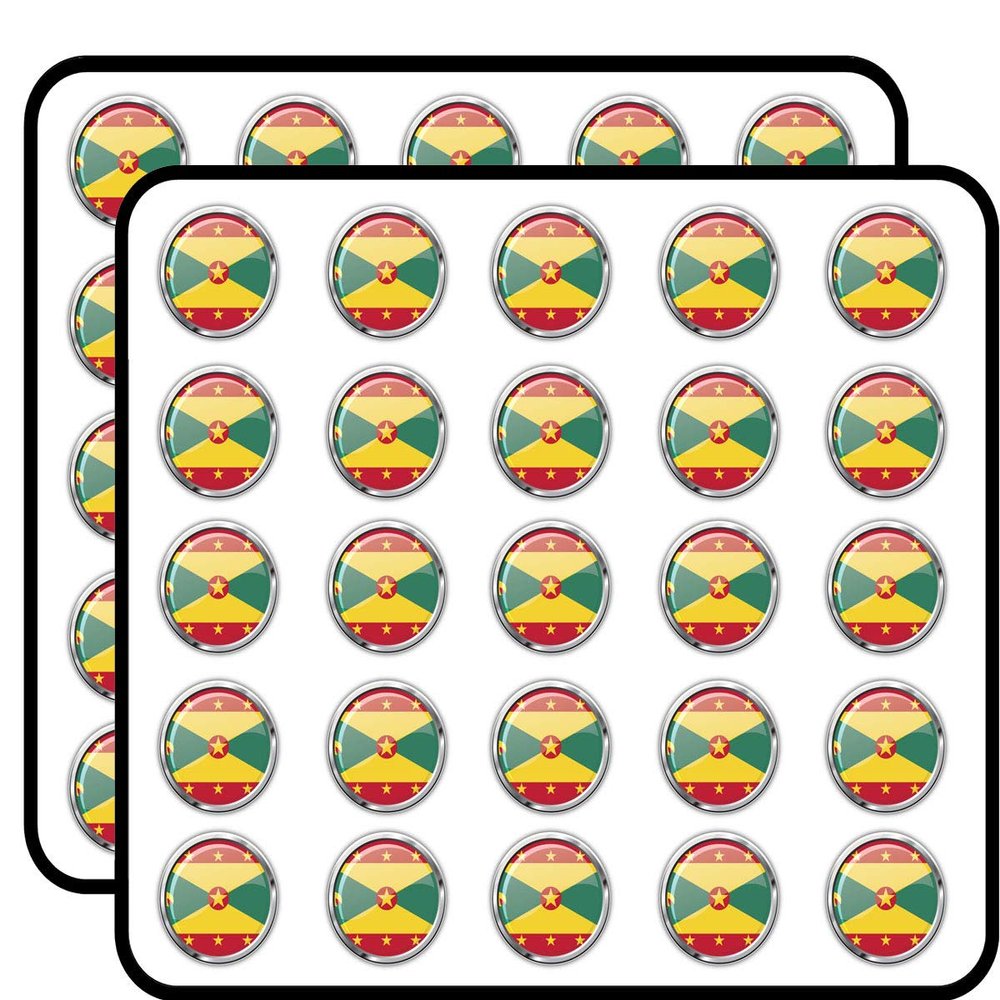 Grenada Glossy Flag Label Sticker for Scrapbooking Waterproof Vinyl Stickers for Water Bottle, Laptop & Phone Case 50 Pack