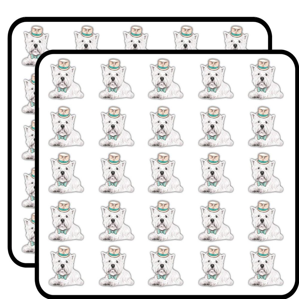 Hipster West Highland White Terrier Dog Decorative Scrapbooking Sticker Waterproof Vinyl Stickers for Water Bottle, Laptop & Phone Case 50 Pack