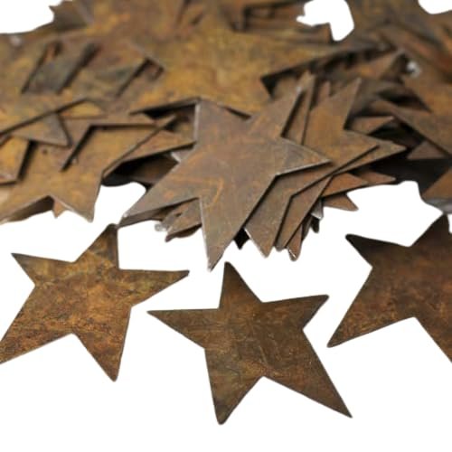 Pack of 12 Rusty Tin Star Cutouts - Rusted Metal Stars for DIY Crafts - Primitive, Rustic Country, Farmhouse DIY Crafts and Decorative Accents (Size: 2-1/2 inch Long x 2-1/4 inch Wide)