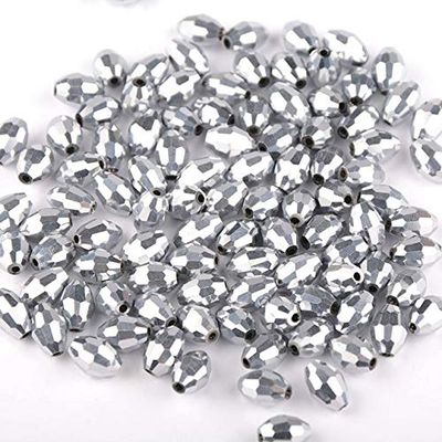 Calvas Rice Grains Austrian Crystal Beads 100pcs 68mm Oval Shape Glass Crystal Loose Beads for Jewelry Making Bracelet DIY - (Color: S293 Silver)