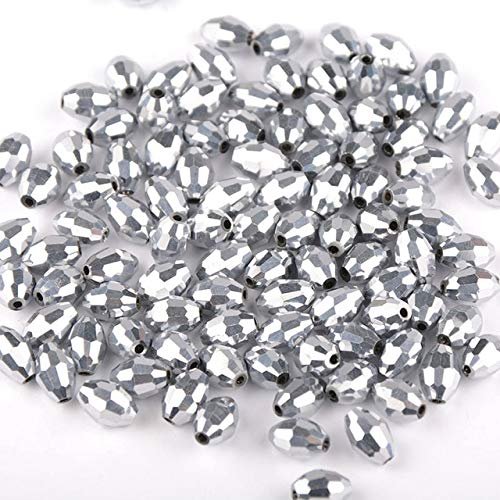Calvas Rice Grains Austrian Crystal Beads 100pcs 68mm Oval Shape Glass Crystal Loose Beads for Jewelry Making Bracelet DIY - (Color: S293 Silver)