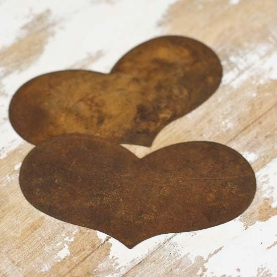 Pack of 12 Rusty Tin Folk Heart Cutouts - Rusted Metal Heart Shapes for DIY Crafts - Primitive, Rustic Country, Farmhouse DIY Crafts and Decorative Accents (Size: 2" Long x 3-1/2" Wide)