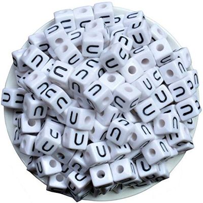 Calvas 50PCS White Square English Letters F Alphabet Acrylic Beads for Jewelry Making DIY Bracelets Supplies 10mm Optional Letters - (Color: U, Item Diameter: 10MM 50PCS)