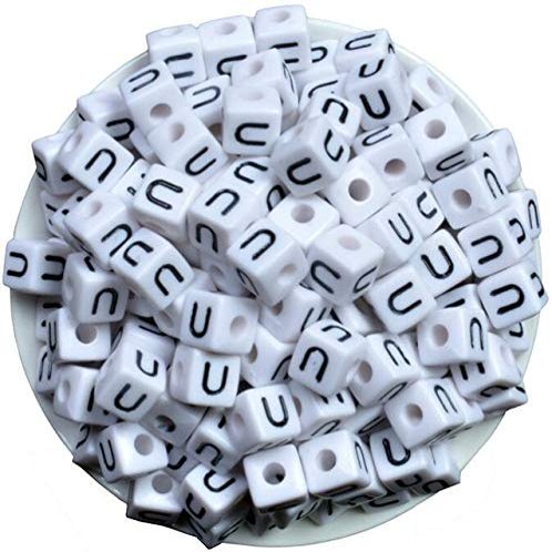 Calvas 50PCS White Square English Letters F Alphabet Acrylic Beads for Jewelry Making DIY Bracelets Supplies 10mm Optional Letters - (Color: U, Item Diameter: 10MM 50PCS)