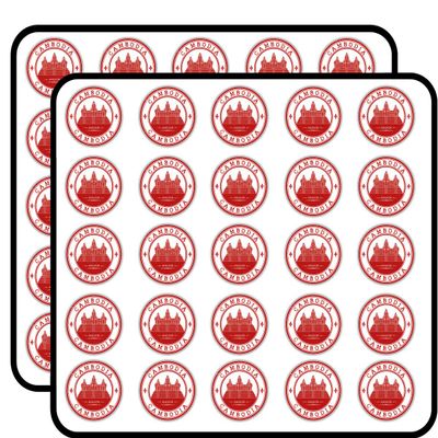 Angkor Cambodia Grunge Rubber Stamp Sticker for Scrapbooking Waterproof Vinyl Stickers for Water Bottle, Laptop & Phone Case 50 Pack