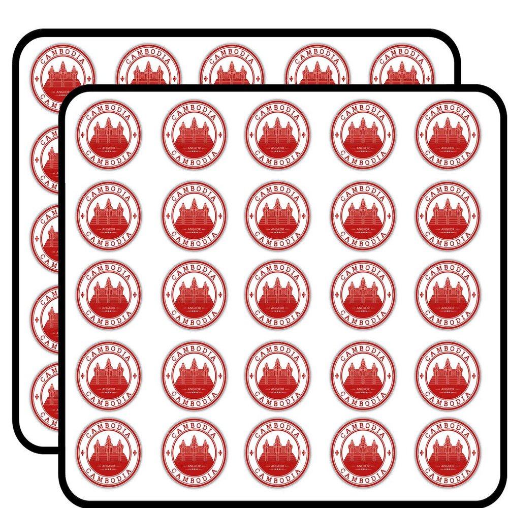 Angkor Cambodia Grunge Rubber Stamp Sticker for Scrapbooking Waterproof Vinyl Stickers for Water Bottle, Laptop & Phone Case 50 Pack