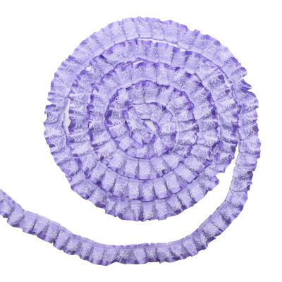 Yalulu 10 Yard/Lot 1 Inch Ruffled Chiffon Tape Ribbon Pleated Chiffon Lace Trim DIY Craft Sewing Material Headwear Accessories Supply (Purple)