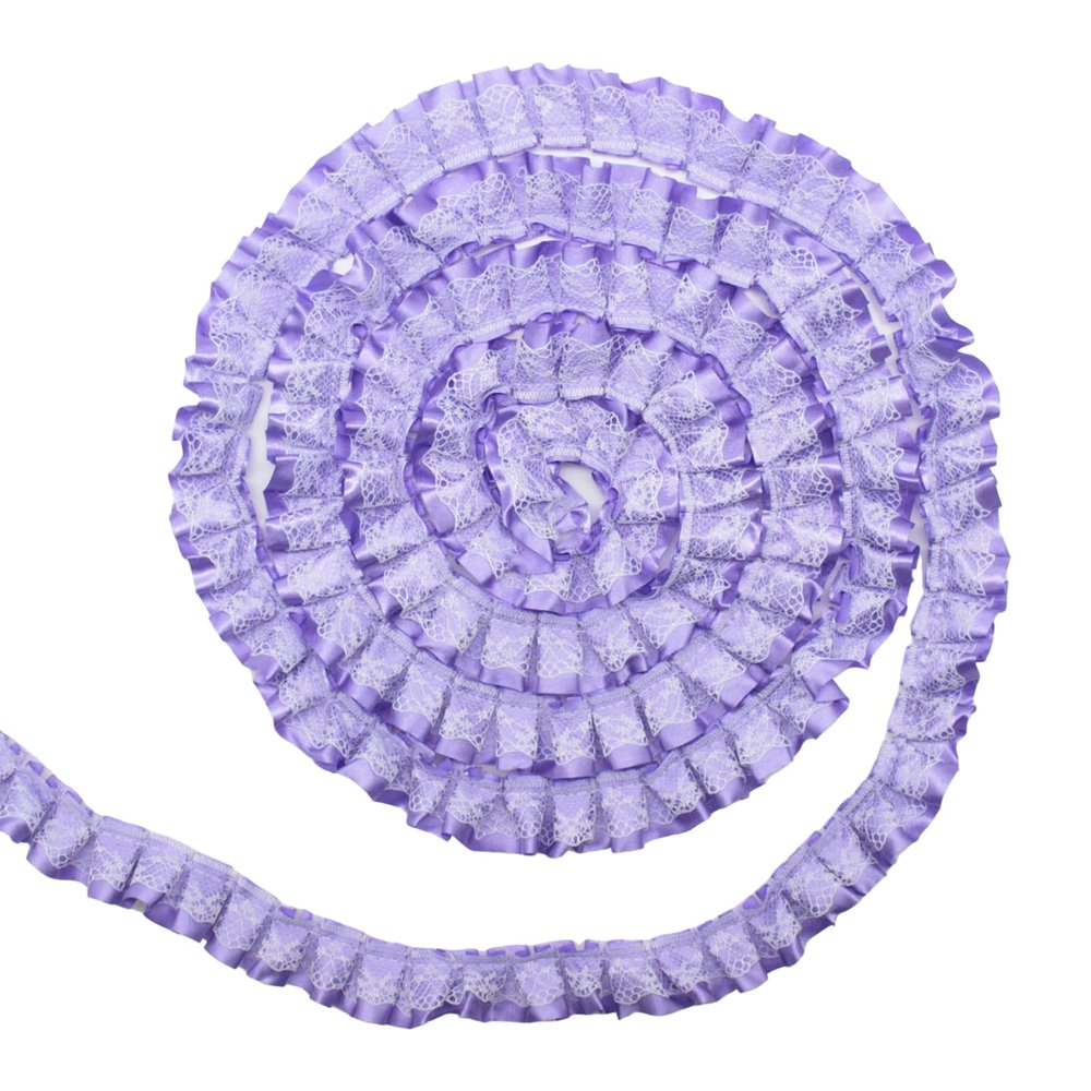 Yalulu 10 Yard/Lot 1 Inch Ruffled Chiffon Tape Ribbon Pleated Chiffon Lace Trim DIY Craft Sewing Material Headwear Accessories Supply (Purple)